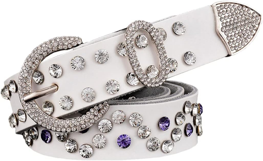 Genuine Leather Belts For Women, Luxury Rhinestone Female Second Layer Cow Skin Belts Width 2.8 Cm