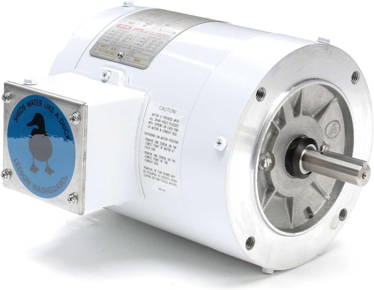 113473.00 White Epoxy Painted Washguard Motor, 3 Phase, 56C Frame, Round Mounting, 1/2HP, 1800 RPM, 208-230/460V Voltage, 60Hz Fequency