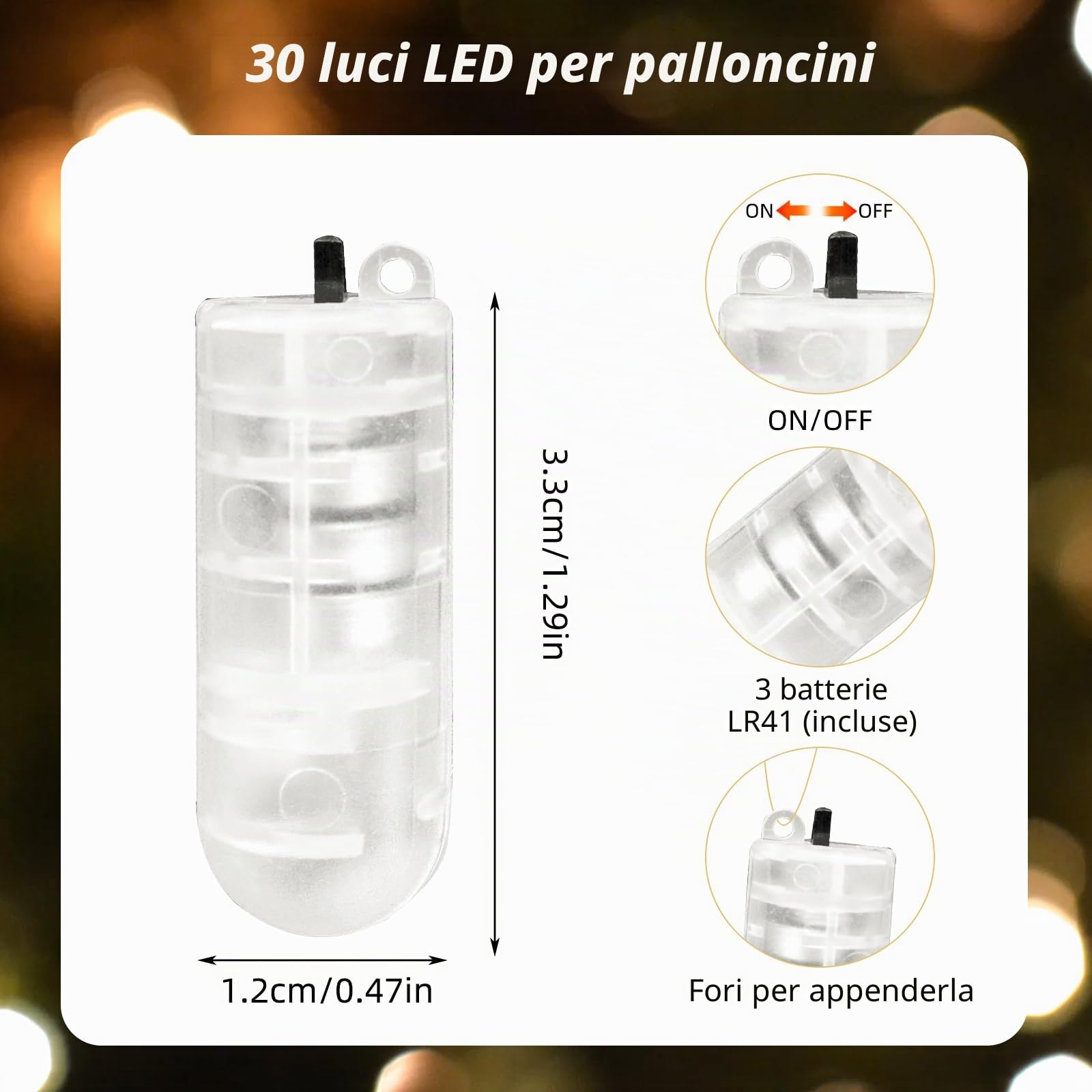 Taekooki - Confezione da 30 mini luci LED - Bianco caldo - Con interruttore per lanterne di carta - Per Natale, matrimonio, festa, anniversario - Bianco caldo