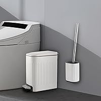 Vista 4 de Basurero de baño con escobilla de inodoro, cubo de basura delgado de acero inoxidable de 1.6 galones, papelera pequeña para baño, oficina