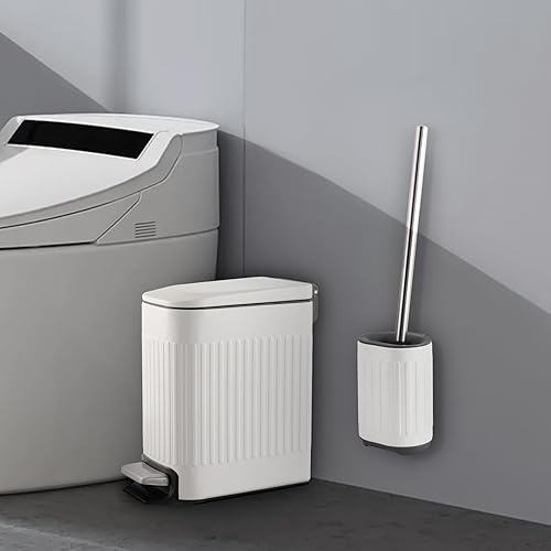 Miniatura 4 de Basurero de baño con escobilla de inodoro, cubo de basura delgado de acero inoxidable de 1.6 galones, papelera pequeña para baño, oficina,
