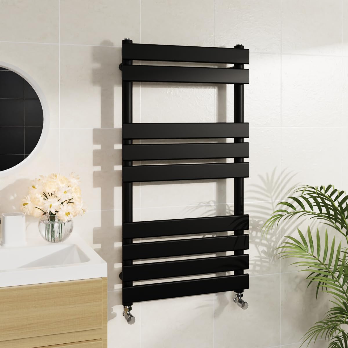Warmehaus Minimalist Bathroom Flat Panel Heated Towel Rail Radiator Rad Black 950x500mm - Modern Central Heating Space Saving Radiators - Perfect for Bathrooms