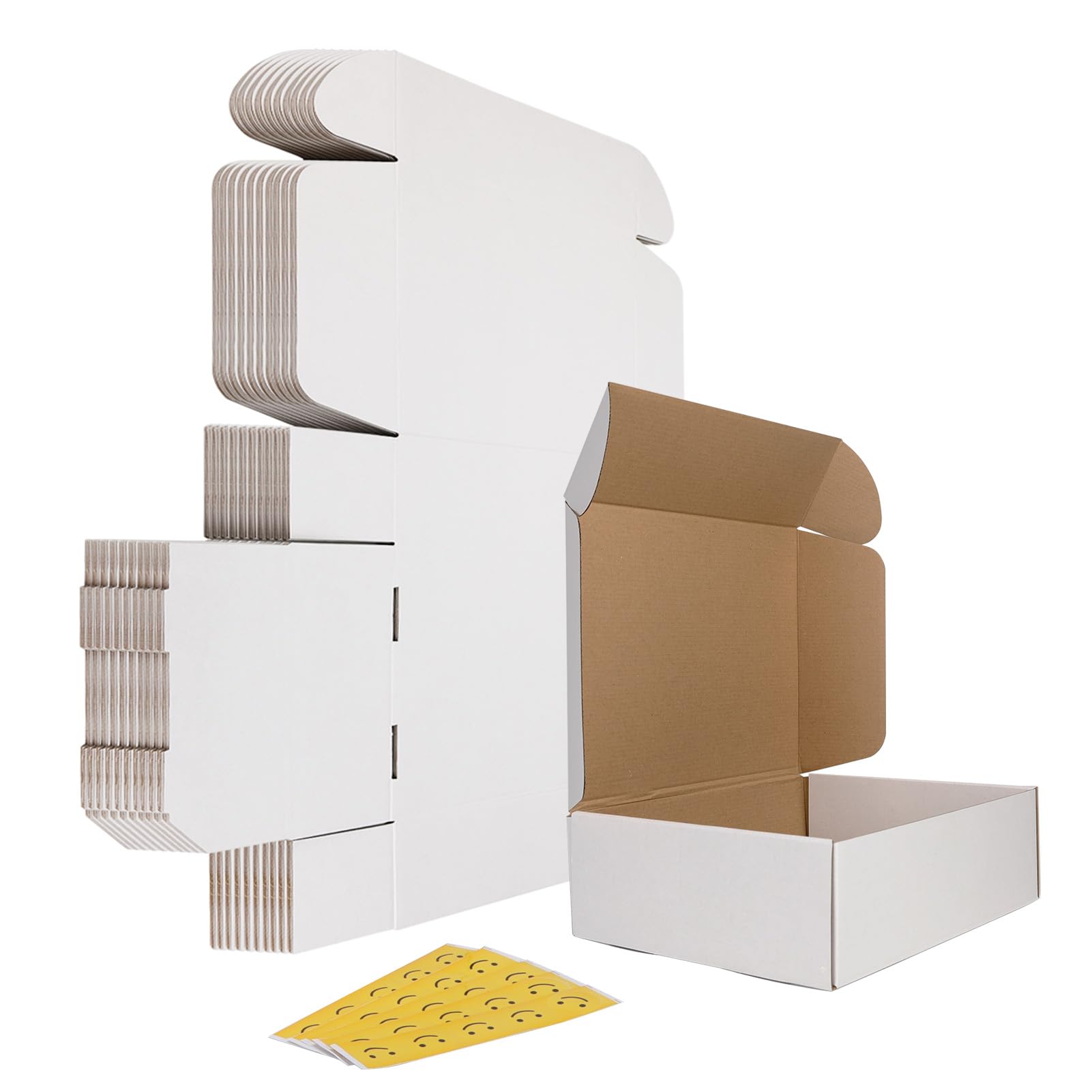 HORLIMER Lot de 15 boîtes d'expédition en carton ondulé blanc 33 x 25,4 x 10,2 cm, 15 autocollants inclus