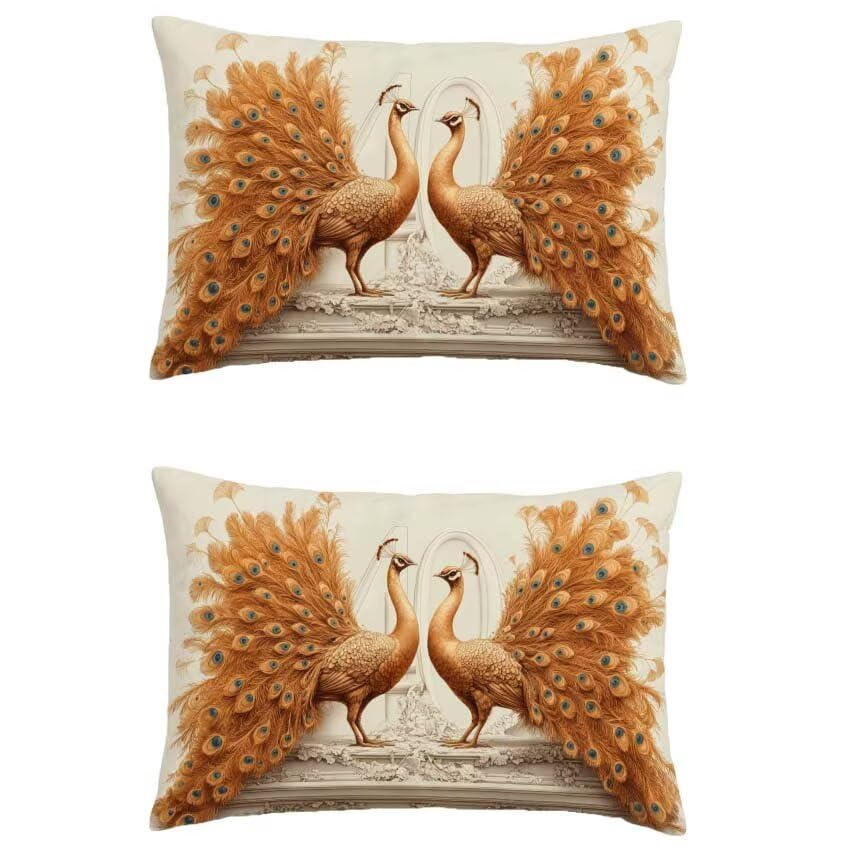 Housse coussin exterieur impermeable 70x90cm decoration automne paon orange