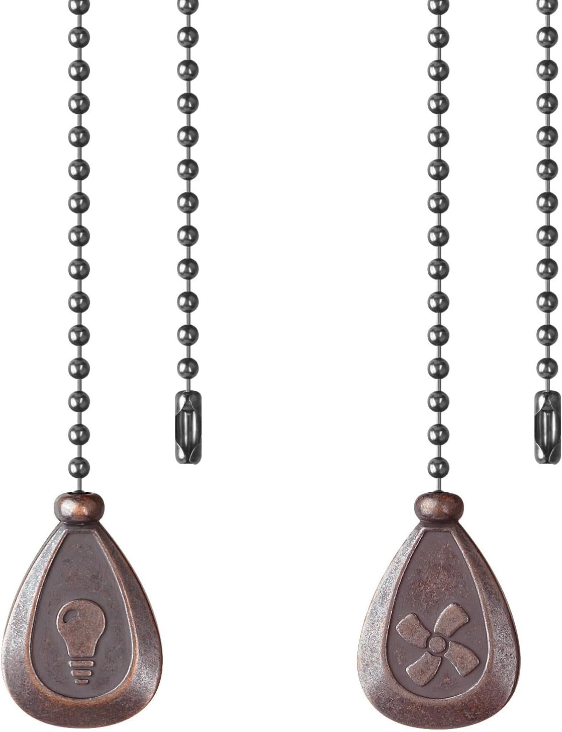 2 Pack Ceiling Fan Pull Chain, Bulb and Fan Pull Chain Extension, 12 Inches Decorative Chain Pulls Ornaments for Ceiling Light Lamp, Beads Ball Pull Chain Extender with Connector, Silver