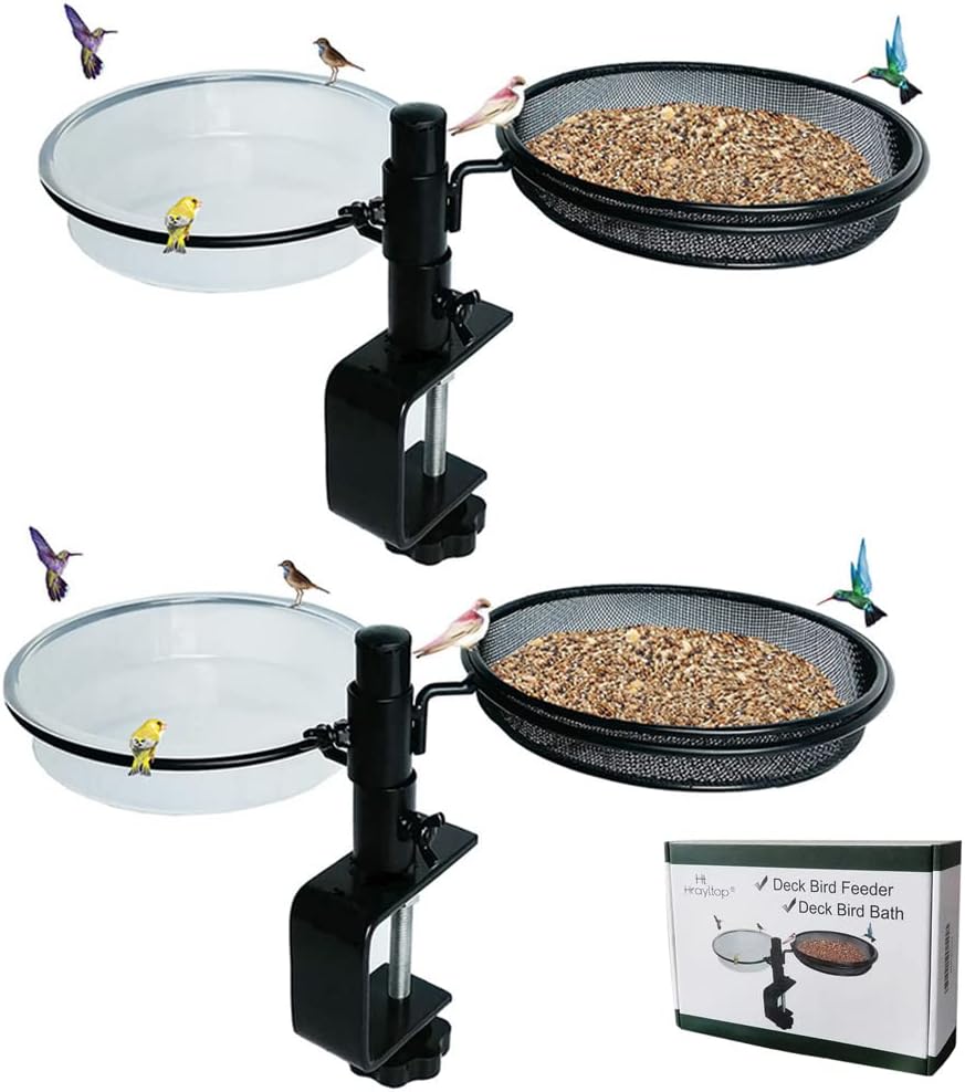 HRAYLTOP Two Pack Deck Bird Feeders Deck Rail Bird Bath