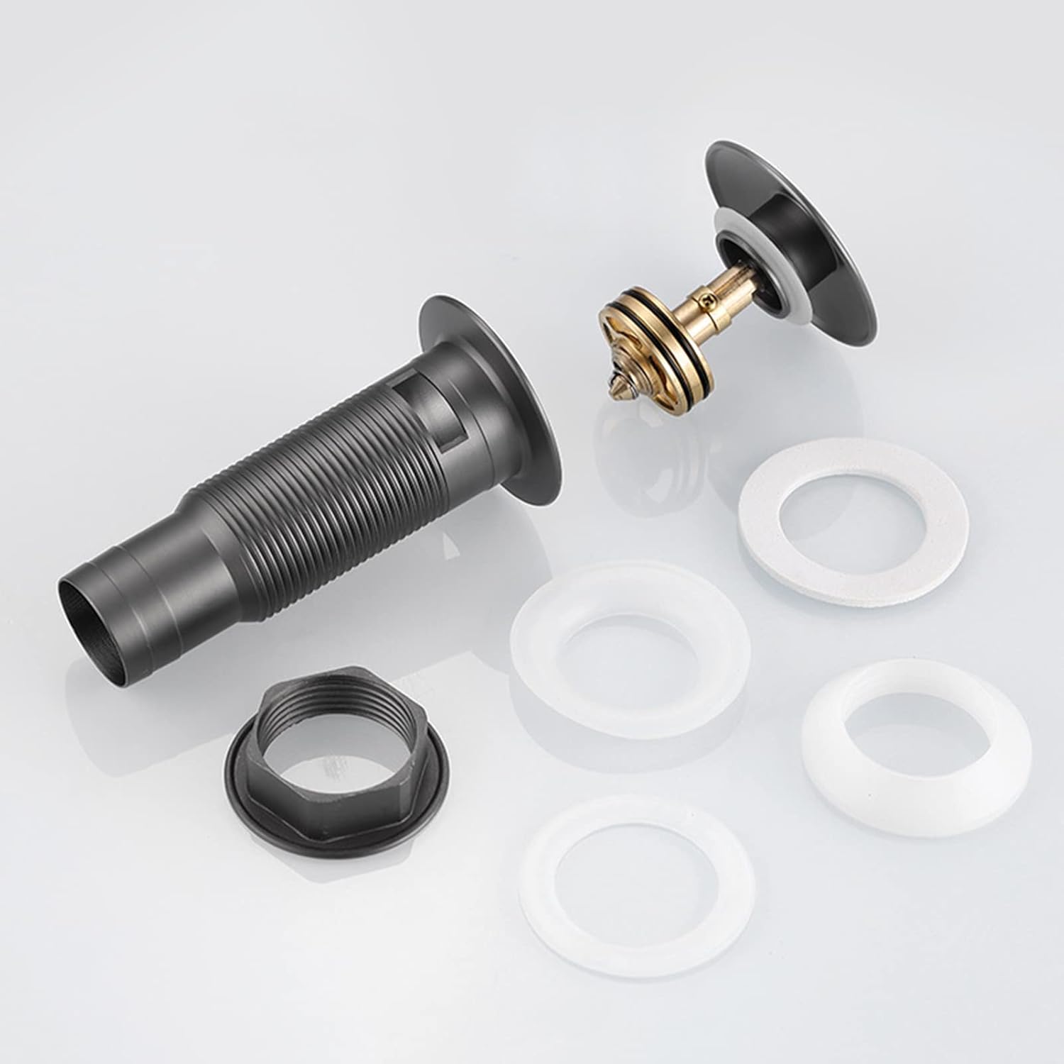 ポップアップバスルームシンク排水管、ブラック、オーバーフロー付きシンクポップアップ排水、プッシュボタンシンク排水、オーバーフロー穴有