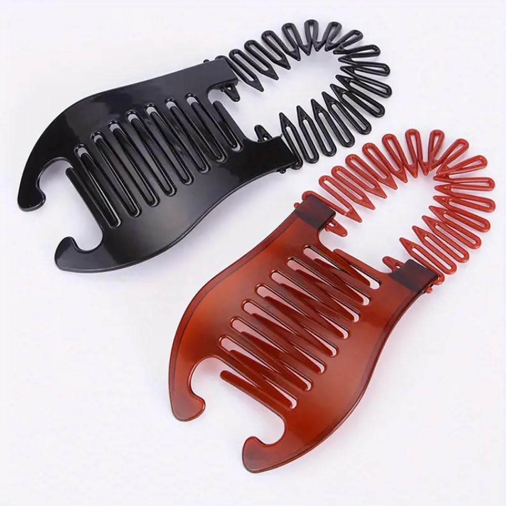 Ashkash 2pcs/Set Black & Red Stretch Flexible Banana Hair Clips with Interlocking Design, Easy Styling for Quick Updos, Hair Accessories for Women-image-27