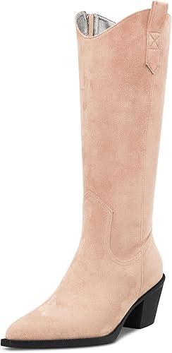 DearOnly Botas vaqueras occidentales para mujer, de media pantorrilla, puntera cerrada, puntiaguda, tacón grueso, cremallera, zapatos de vestir