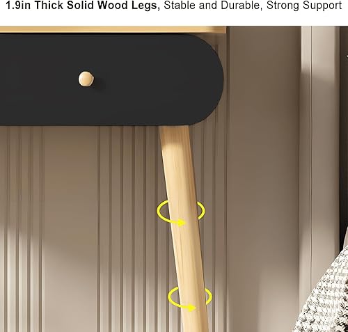 Miniatura 8 de Juego de mesa de tocador de maquillaje con espejo, tablero de fibra de densidad media, moderno escritorio de maquillaje con 2 cajones y 2 estantes,