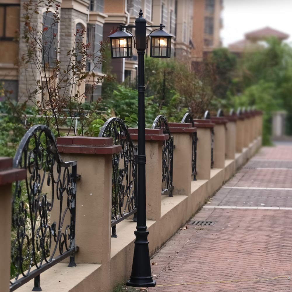 2 luci E27 Tradizionale Retro Pilastro da Esterno per vialetto Europeo IP54 Impermeabile Lanterna in Vetro Metallo Nero Alluminio Palo Alto Palo Stradale Giardino Paesagg,Height 2.5m