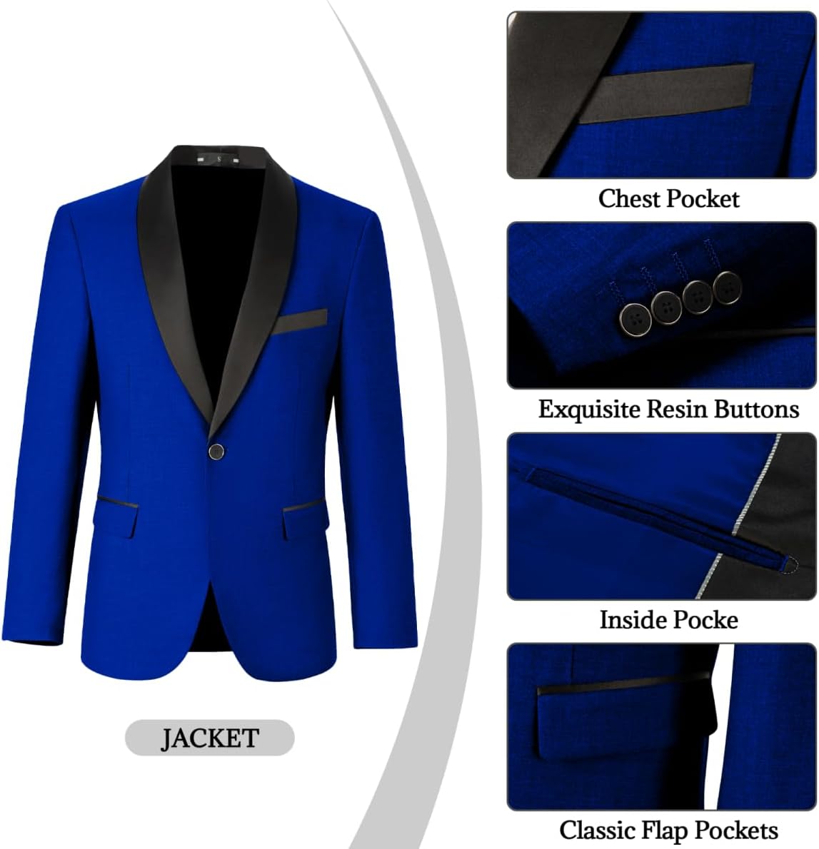 Men's 3 Piece Slim Fit Suit One Button Shawl Lapel Jacket Vest Pants Tuxedo Set with Bow Tie Pocket Square