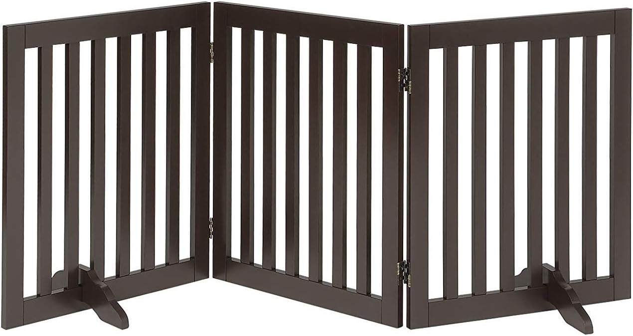 UniPaws Flat Wooden 3 Panel Dog Gate Espresso Freestanding, 20-60 W X 24 H