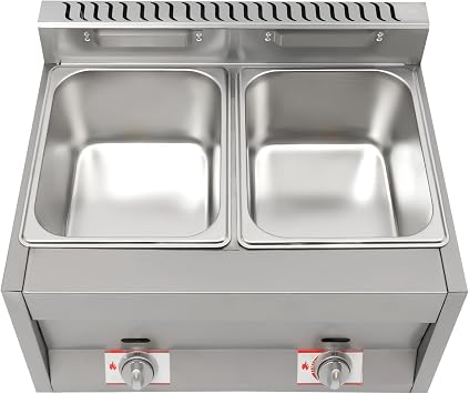 Commercial Gas Deep Fryer, Stainless Steel Deep Fryer, 5.4QT/6L*2 Tank Gas Fryer Dual Frying Machine Countertop with 3 Lids & Adjustable Temperature for Home Kitchen Restaurant