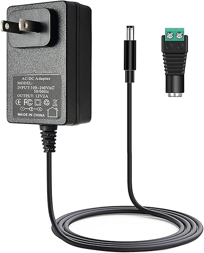 AC DC 12V 2A Adaptador Cable de alimentación Cargador de pared DC Enchufe 0.217x0.083in & 0.098in Fuente de alimentación para 12V (1A 1.1A 1.2A 1.3A