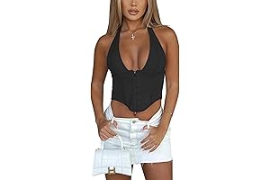Butsmooth Women's Sexy Halter V-Neck Sleeveless Backless Trendy Y2k Going Out Corset Tank Crop Tops