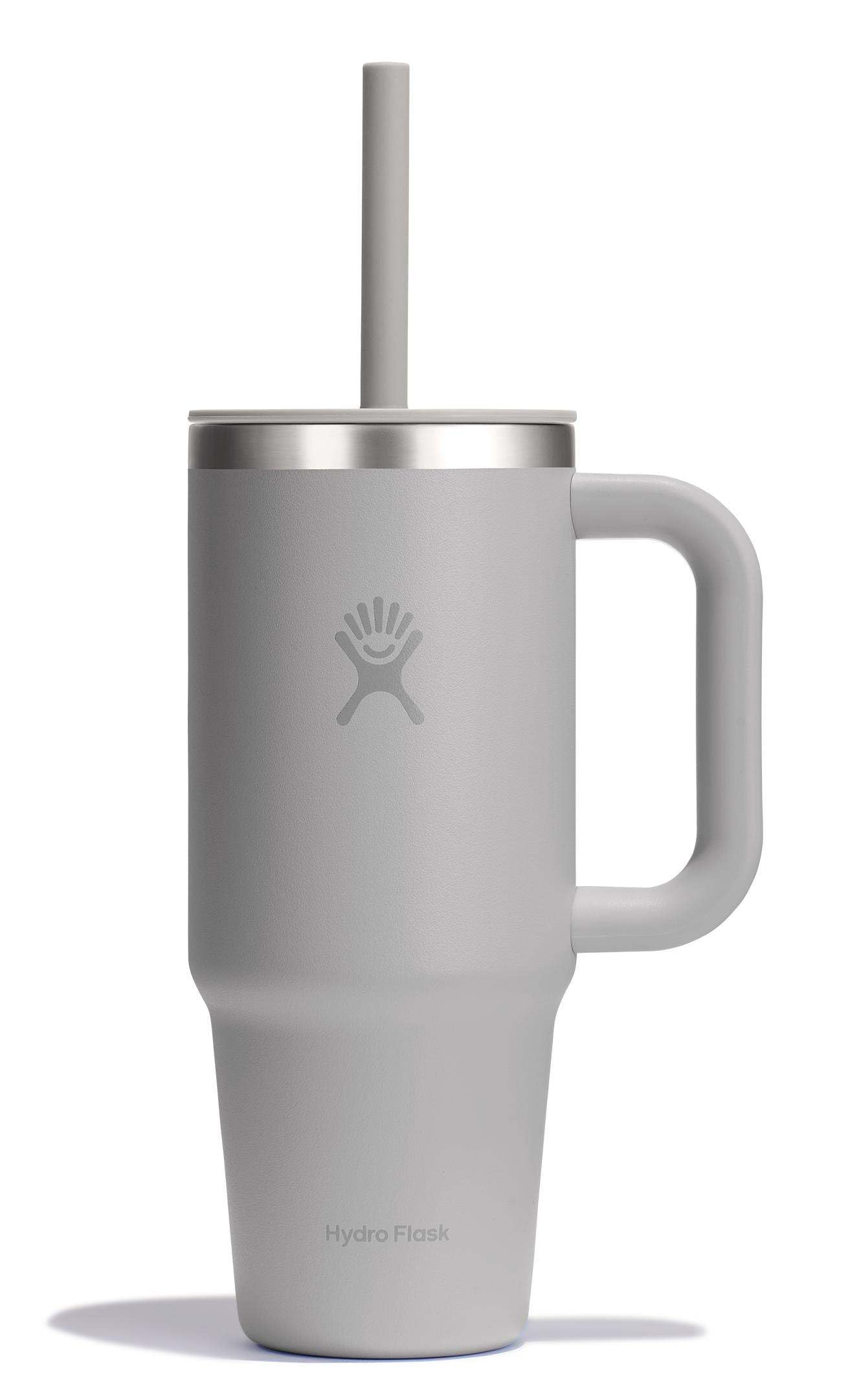 Hydro Flask Travel Tumbler with Handle, Lid and Straw - Insulated Stainless Steel in 24 Oz Tonal Birch