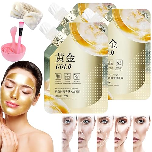 Miniatura 1 de Huasurv - Máscara de oro para despegar de oro, máscara de oro chino, máscara de retinol y veneno de serpiente, máscara facial de oro de 24 quilates,
