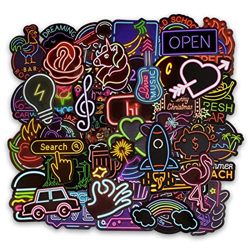 50PCS Waterproof Vinyl Stickers for Car Bike Laptop Skateboard Luggage Decal Graffiti Patches Stickers (Neon Style)