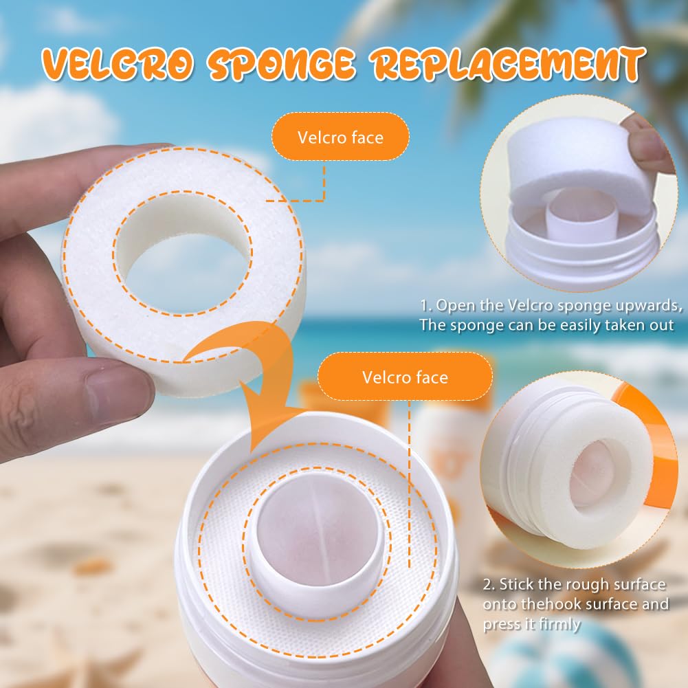 2 Pièces Applicateur de crème solaire, applicaterur creme solaire enfant 100ml, roll-on rechargeable et éponge, applicateur creme solaire portable avec crochet pour enfants, adultes et voyages