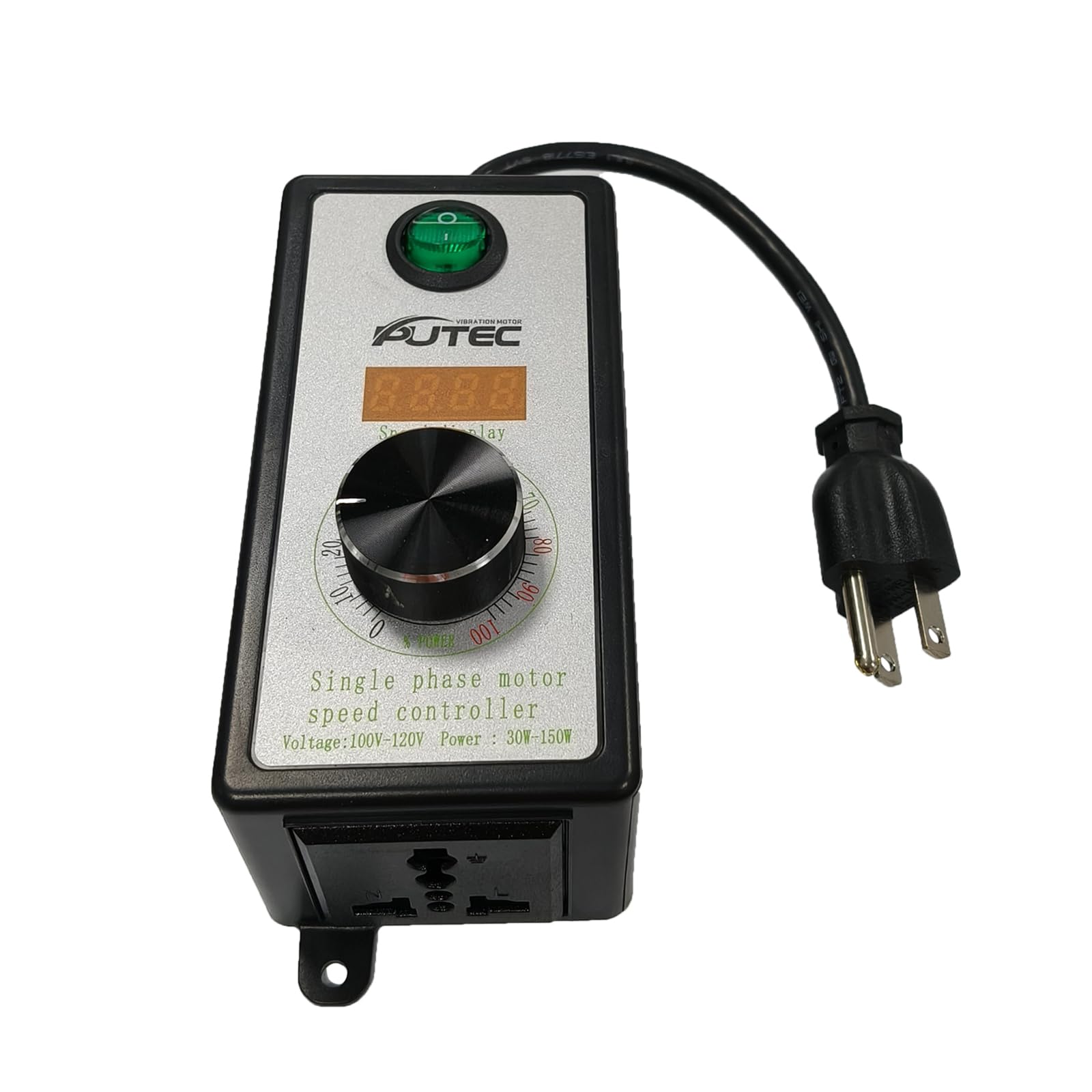 AC Motor Speed Controller Single Phase 110V/220V Vibration Motor Governor Supports Low Speed Start for 30W-120W Motor with Digital Display 30cm Cable
