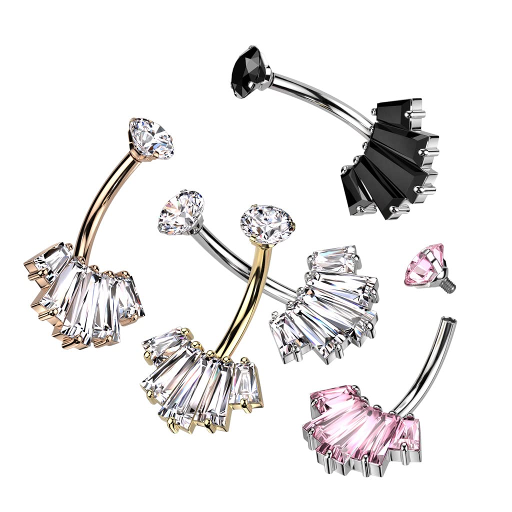Bauch-nabelpiercing Zirkonia Fächer viele Farben Nabel-Piercing Chirurgenstahl Bananabell Stab-länge 10-mm