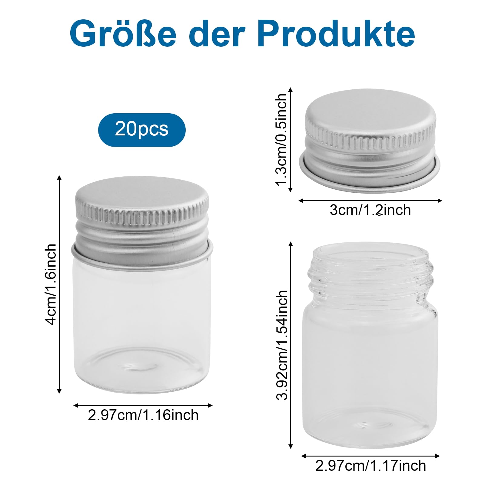 Małe szklane buteleczki o pojemności 15 ml, przezroczyste buteleczki na próbki, mini butelki szklane z aluminiową zakrętką, do samodzielnego wykonania biżuterii, na prezent ślubny, dekoracja, 20 sztuk