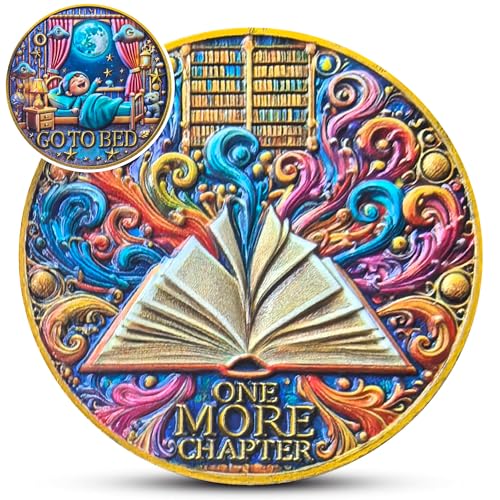 Book Lover Decision Coin - One More Chapter vs Go to Bed High Relief Token, Enamel Zinc Alloy Collectible, for Avid Readers & Book Enthusiasts