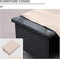 Vista 5 de Mesa de centro de mimbre para exteriores, muebles de patio, ratán de jardín, mesa de vidrio de 2 capas con almacenamiento y cubierta para muebles