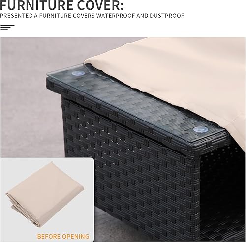 Miniatura 5 de Mesa de centro de mimbre para exteriores, muebles de patio, ratán de jardín, mesa de vidrio de 2 capas con almacenamiento y cubierta para muebles