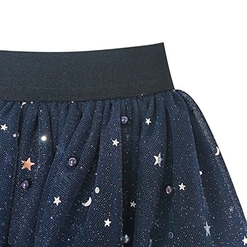 Sunny Fashion Lh15 Girls Skirt Navy Blue Pearl Stars Sparkling Tutu Dancing Size 11-12 #TOP2