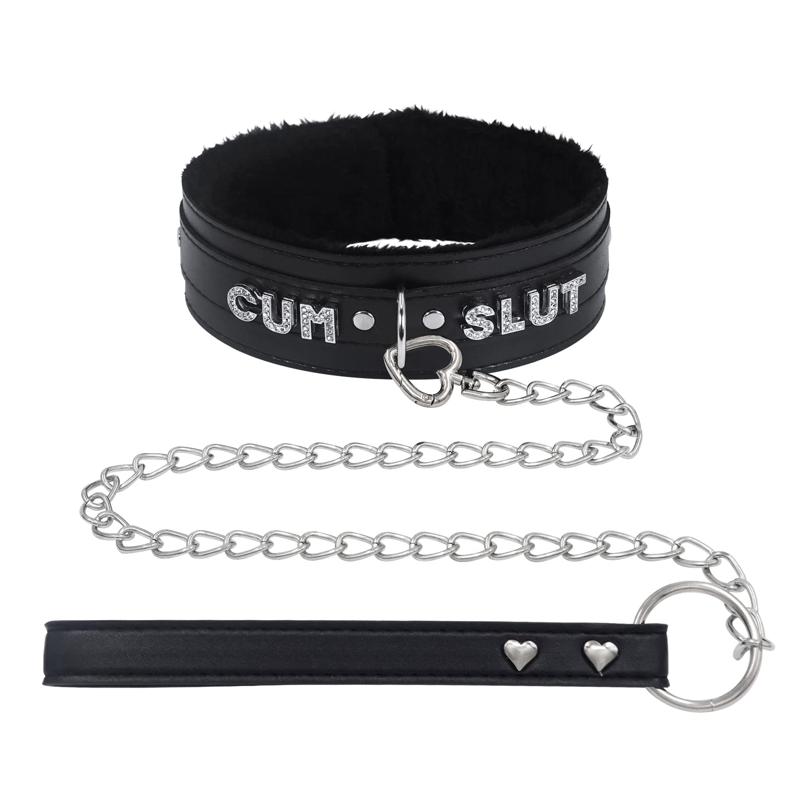 paloli Pink Choker Necklace for Women Leather Collar Fluffy Punk Leash Neck Choker Gothic Cosplay Sexy Jewelries