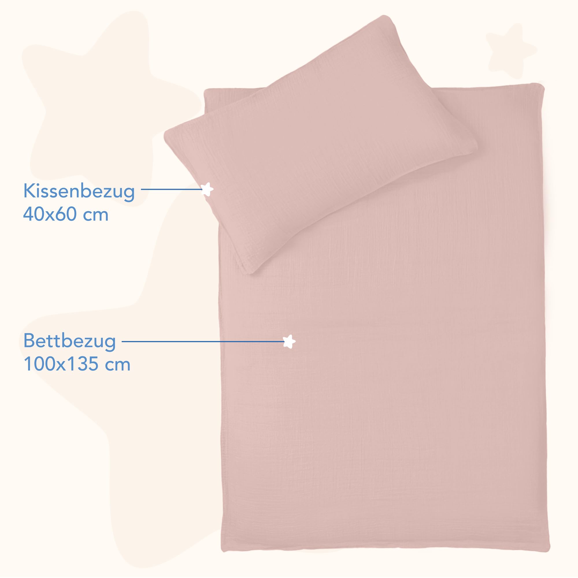 Dreamzie Kinderbettwäsche 100x135 cm + Kissenbezug 40x60 - Musselin Bettwäsche aus 100% Baumwolle, Oeko-TEX Zertifiziert, atmungsaktiv & hautfreundlich - Rosa