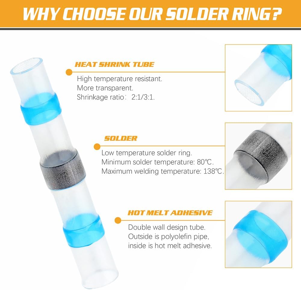 350Pcs Electrical Wire Connectors Insulated Solder Sleeve Tube Heat Shrink Terminal Waterproof Solder VUQLDHAYZ