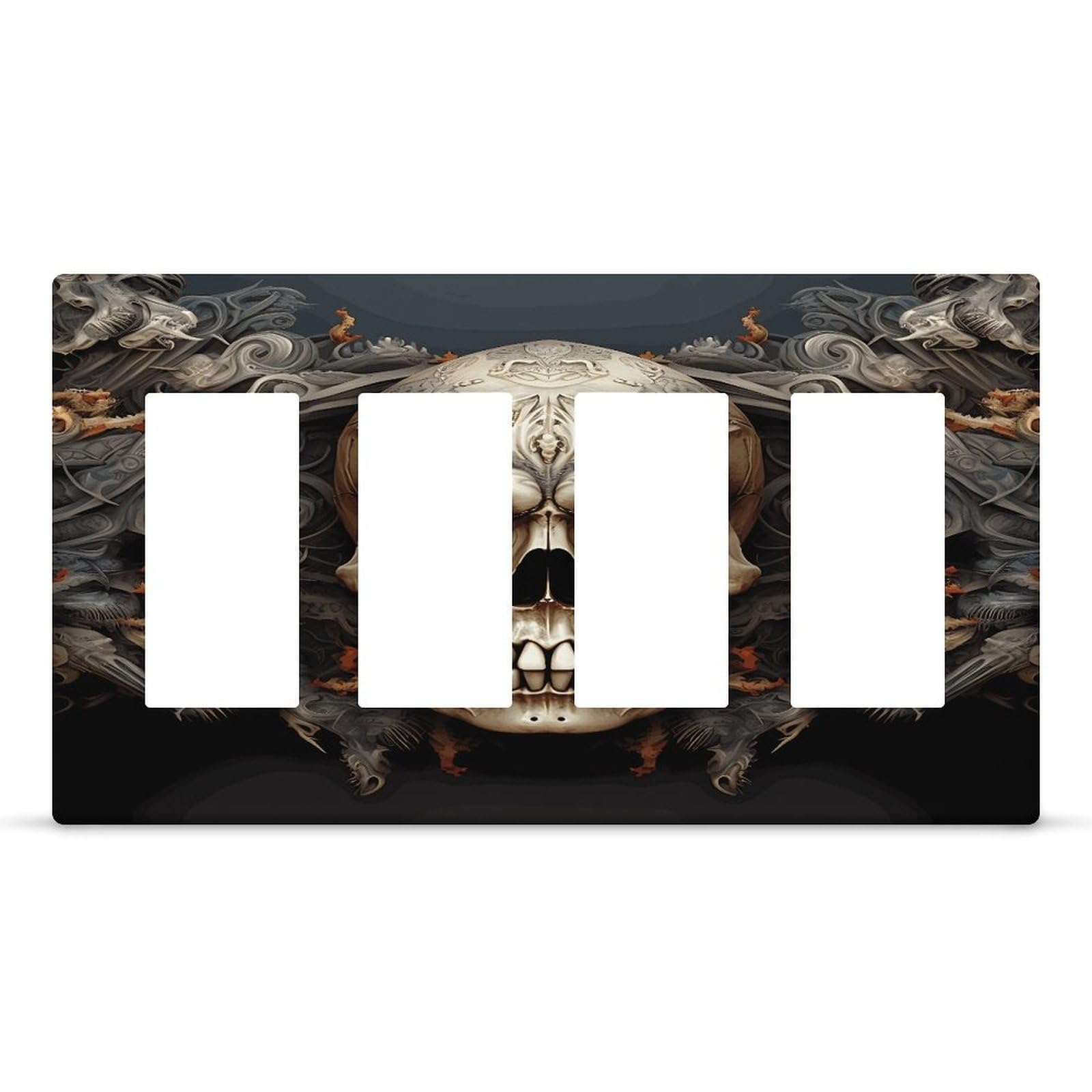 Skulls Outlet Cover Fashion Hidden Screw Light Switch Cover Exquisite Decorative Wall Plate Polycarbonate Thermoplastic 4-Gang Faceplate Covers