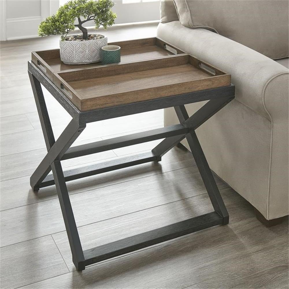 Steve Silver Co Topeka End Table w/Reversible Trays, Removeable Trays, Asian-Inspired Design, for Living Space End Table, Transitional Design, Living Room, 24" L x 24" W x 24" H, Brown
