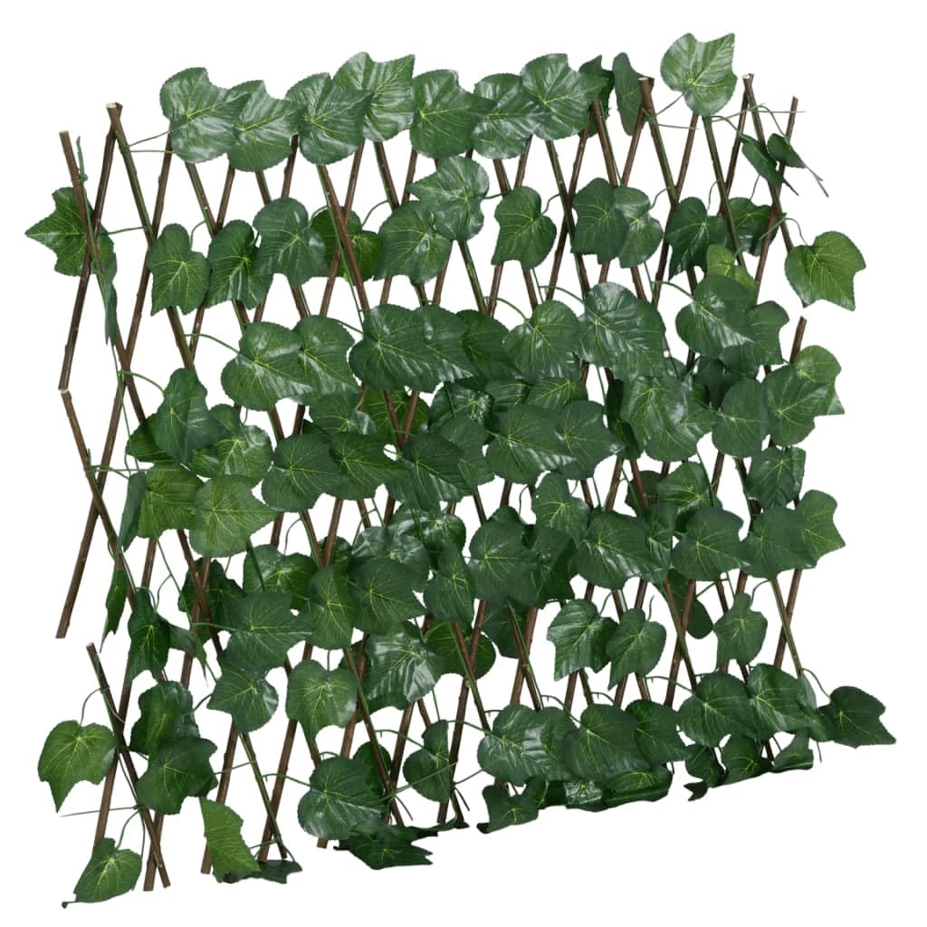 Treillis de Feuille de Vigne Artificiel Extensible 190x60 cm, Haie de Jardin Bois et PVC pour Brise-vue et Décoration Murale, Clôture Extérieure avec 130 Feuilles Vertes