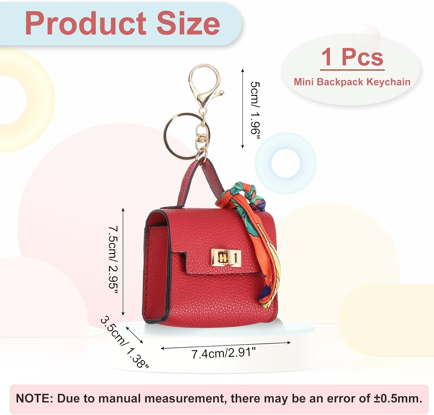 PATIKIL Mini Backpack Keychain, Cute Coin Purse Keychain PU Leather Backpack Purse Key Chain Little Earbud Bag Keychains for Women Mini Card Data Cable Organizer, Red - Image 2