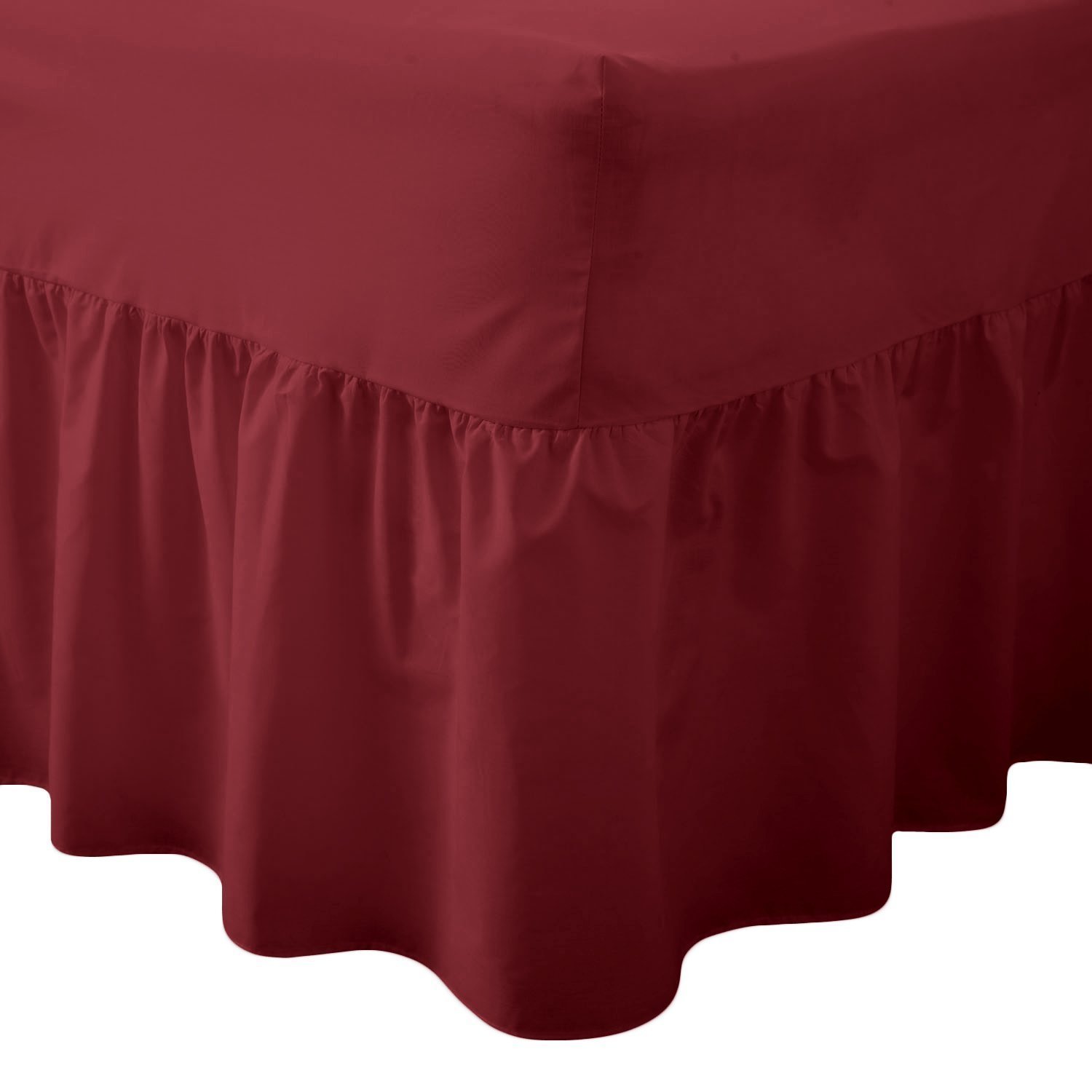 EGYPTO Valance Sheet Frilled 100% Combed Polycotton - FIT OVER MATTRESS, Red, Double Bed