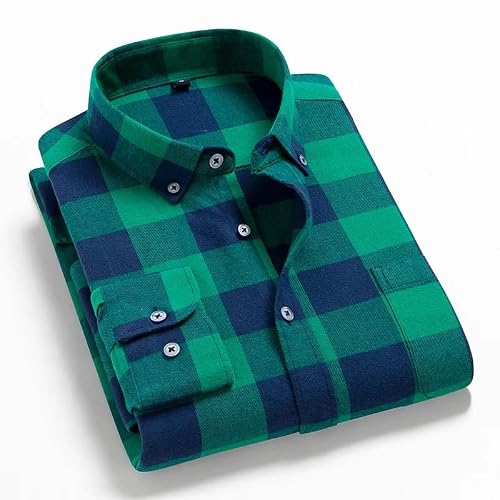Camisa masculina xadrez de flanela de algodão clássica para homens, quente, casual, outono, macia, c