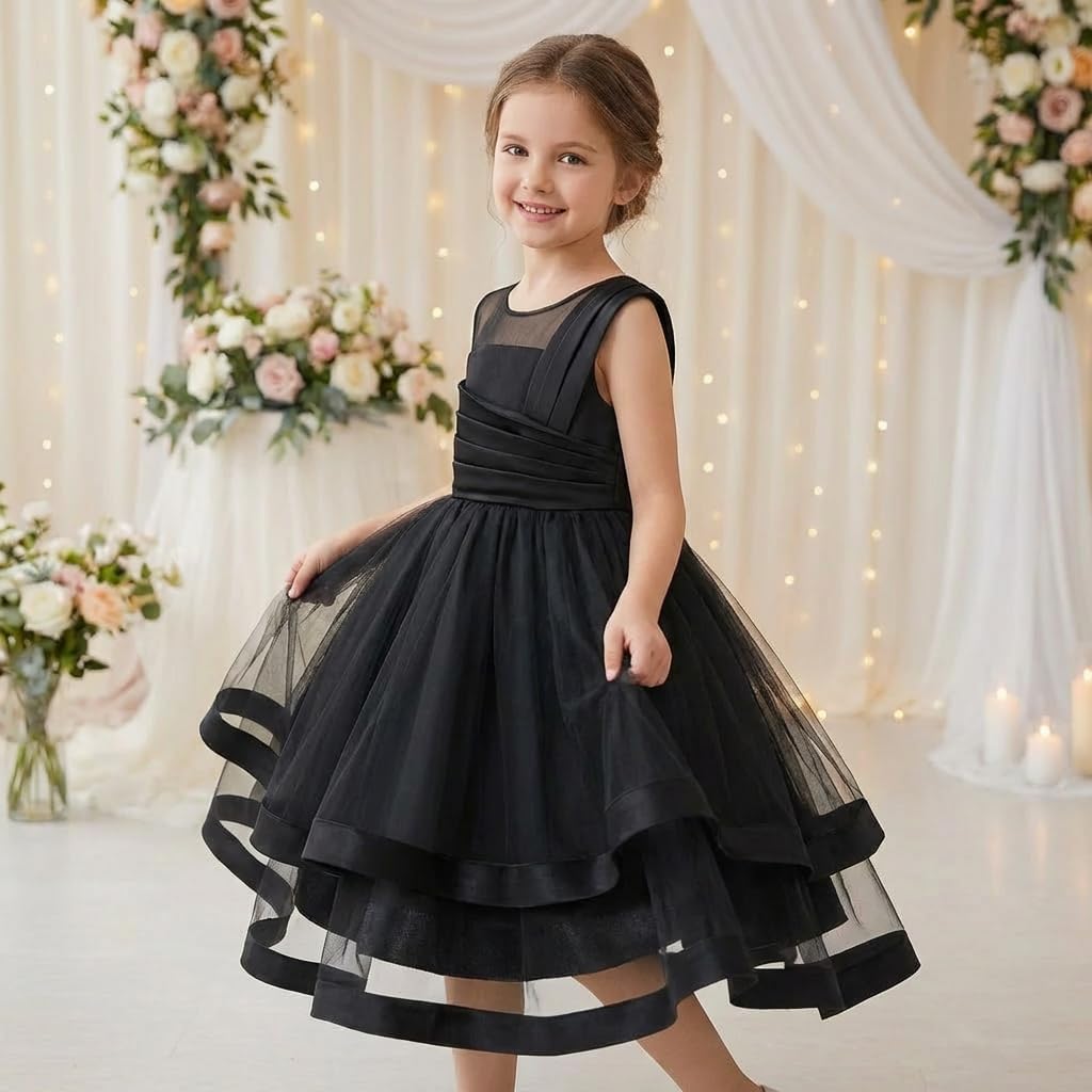 Girls Flower Dresses Summer Sleeveless Mesh A Line Casual Party Dresses 12Month-9 Years Old
