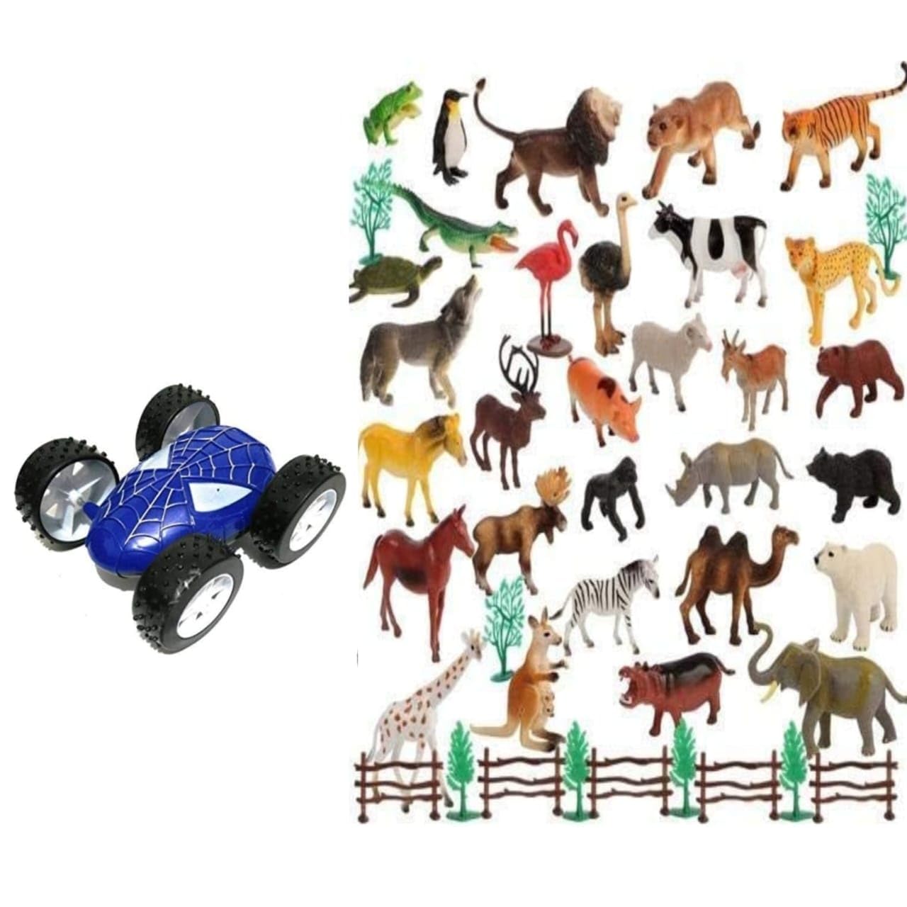 TOYSFAST 2 in 1 (12 PCS Animal Set + 1 Tumbling Spider car Toy