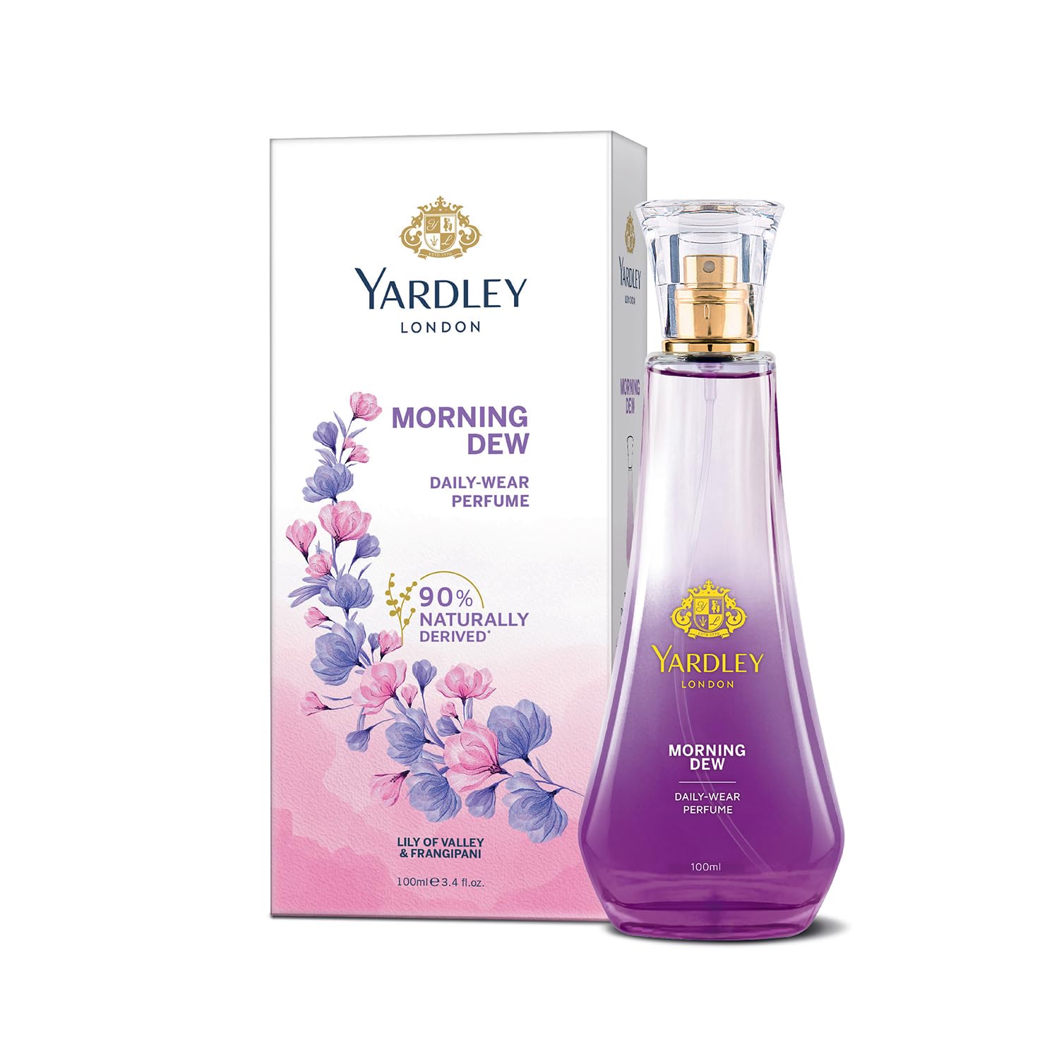 Yardley London Morning Dew Daily Wear Perfume| Fresh Floral Scent| 90% Naturally Derived| Lilly of Valley & Frangipani| Daily Wear Perfume for Women| 100ml