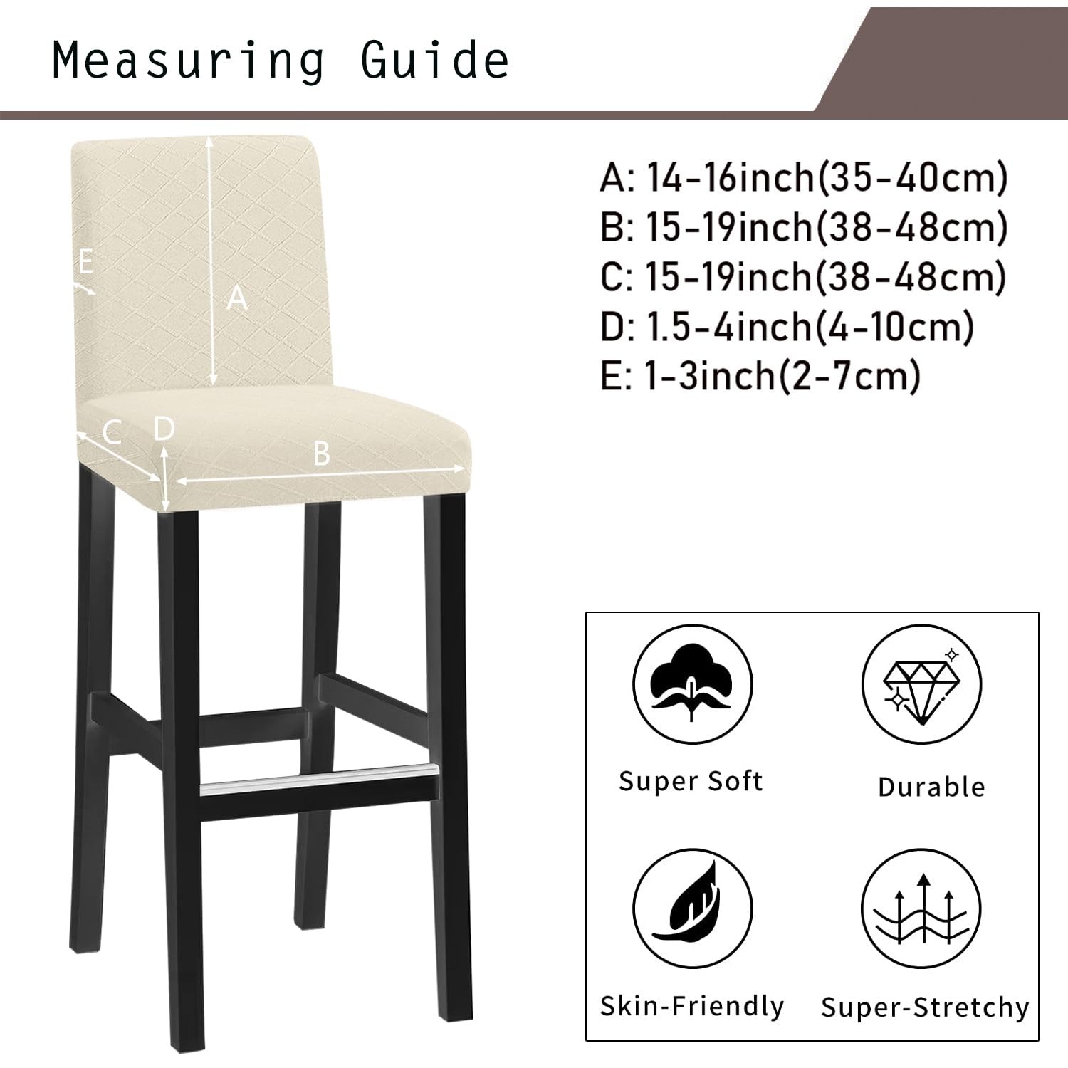 Dimatic Lot de 2 housses de tabouret de bar à haute élasticité pour chaise de pub en velours pour salle à manger, bar, tabouret, pour meubles, chaises, siège, antidérapant, avec fond élastique