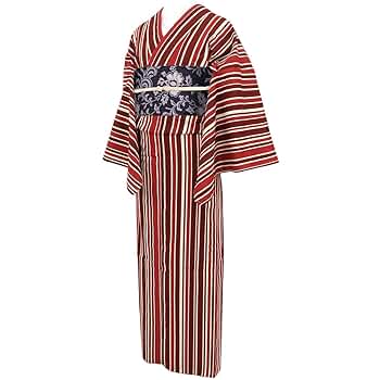 単衣　縦縞 Amazon.co.jp: 洗える着物 木綿 レッド 単衣 レディース