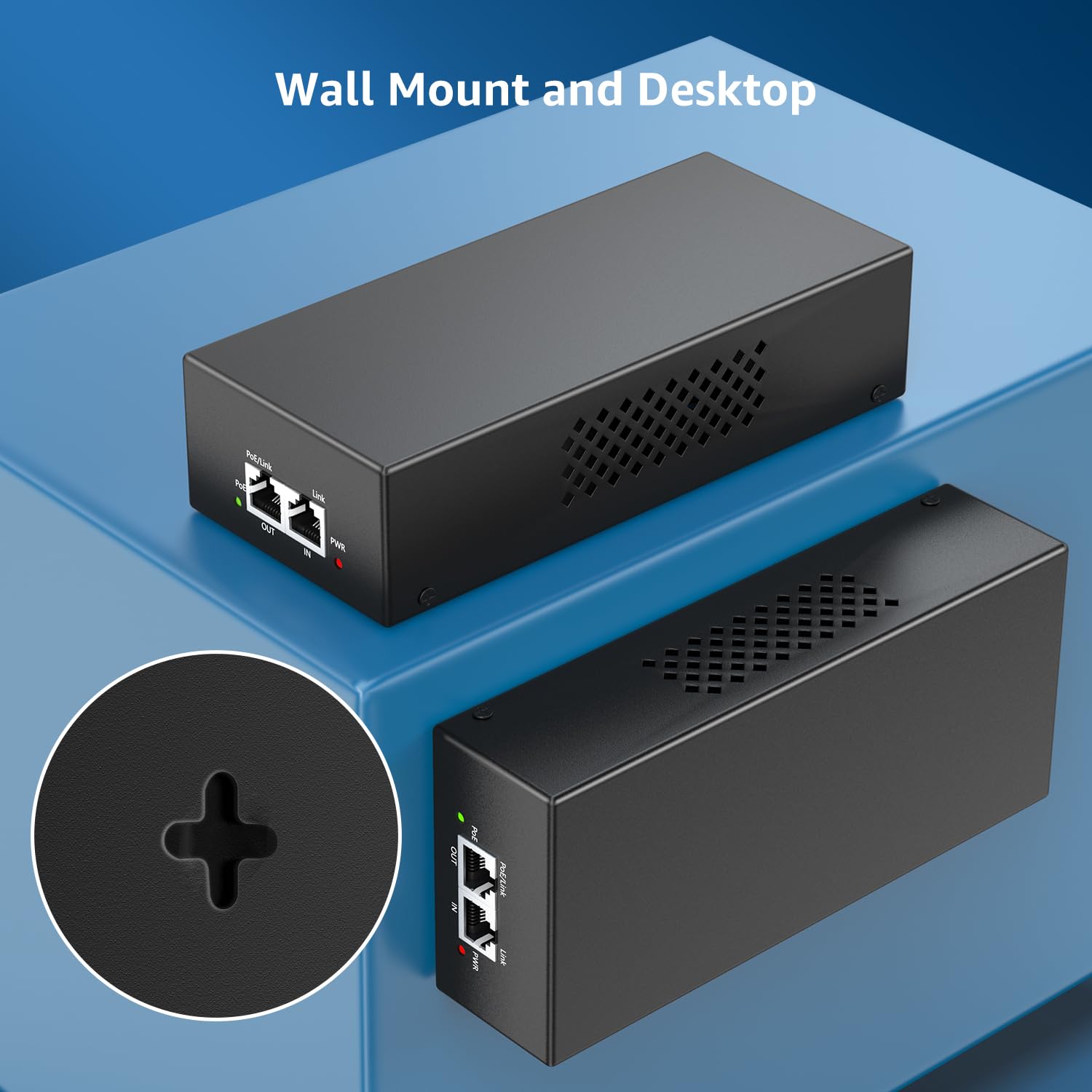 YuanLey Gigabit PoE Injector 90W, PoE wtryskiwacz przekształca bez PoE w PoE, IEEE 802.3bt/at/af, 10/100/1000Mbps Ultra PoE adapter Plug & Play, do 100 metrów, metalowa obudowa, montaż ścienny