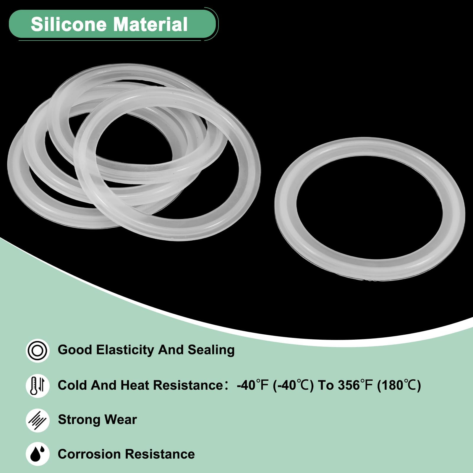 M METERXITY 4-Pack Silicone O-Rings Gasket 2.4 In/60.2mm O-Rings Seal Gasket Fits for OD 3.1 In/77.5mm Sanitary Pipe Weld Ferrule/Sink Plug/Bathtub Plug/Sealing Faucets - Image 2