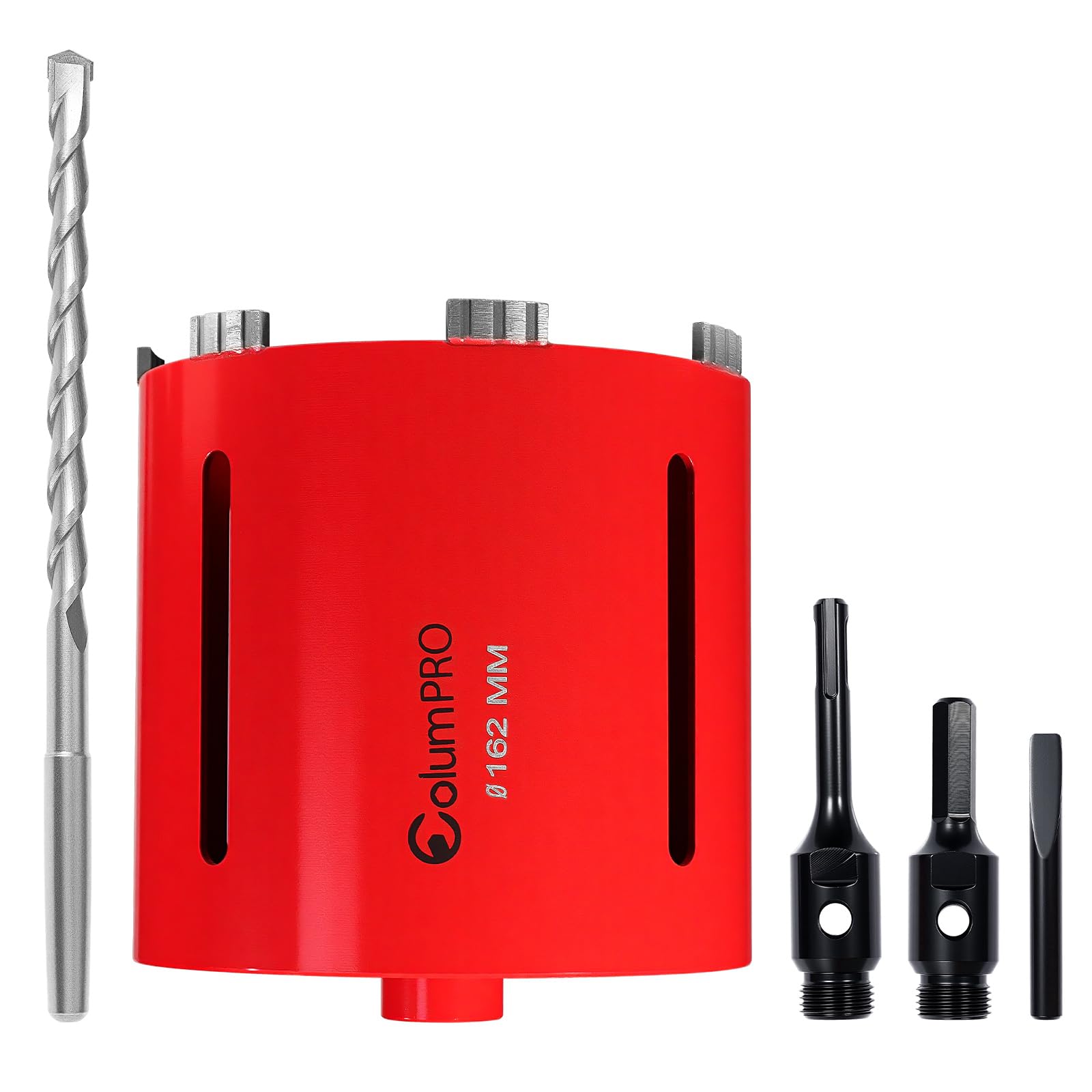 ColumPRO 162mm x 150mm Long Diamond Core Drill Bit Set including Hex Shank Adapter, SDS Adapter
