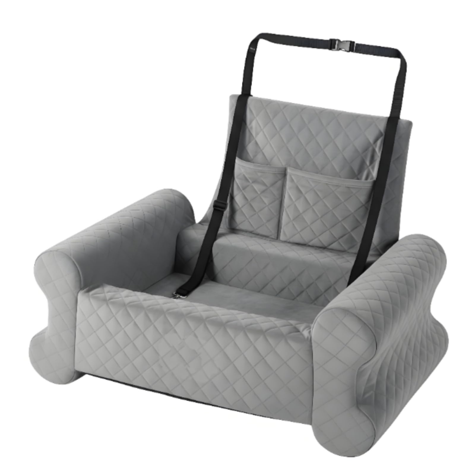 Cama Coche Mascotas Lavable Asiento Coche Perro Correas Ajustables Cama Portátil Mascotas para Cachorros, Gris