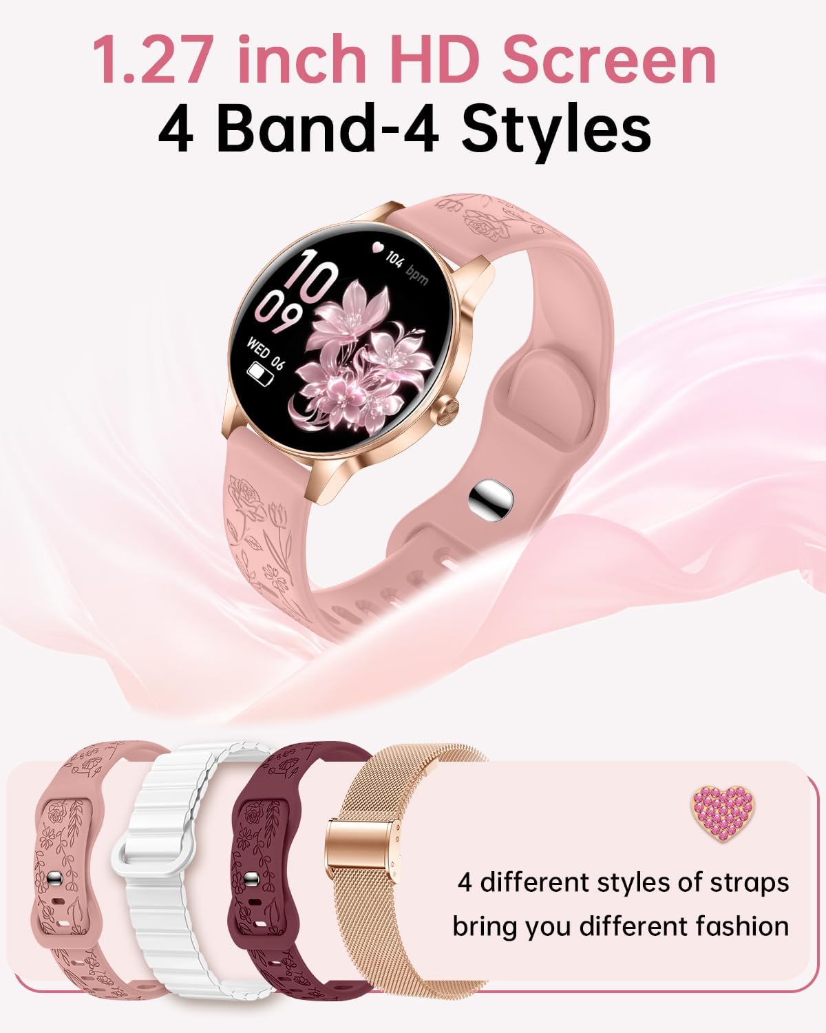 1.27'' Smart Watch for Women with Bluetooth Call (Answer/Dial), 130+ Sports Modes Activity Fitness Tracker, Heart Rate/Sleep Monitor, DIY Dial, Menstrual Cycle, Ladies Smartwatch for Android iOS, Pink image 3
